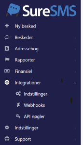 Menu - Integrationer - Indstillinger