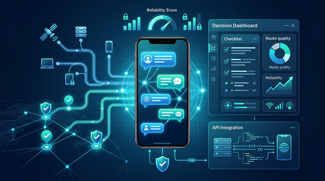 Ilustração da seleção do fornecedor de SMS, gateway de SMS e entrega
